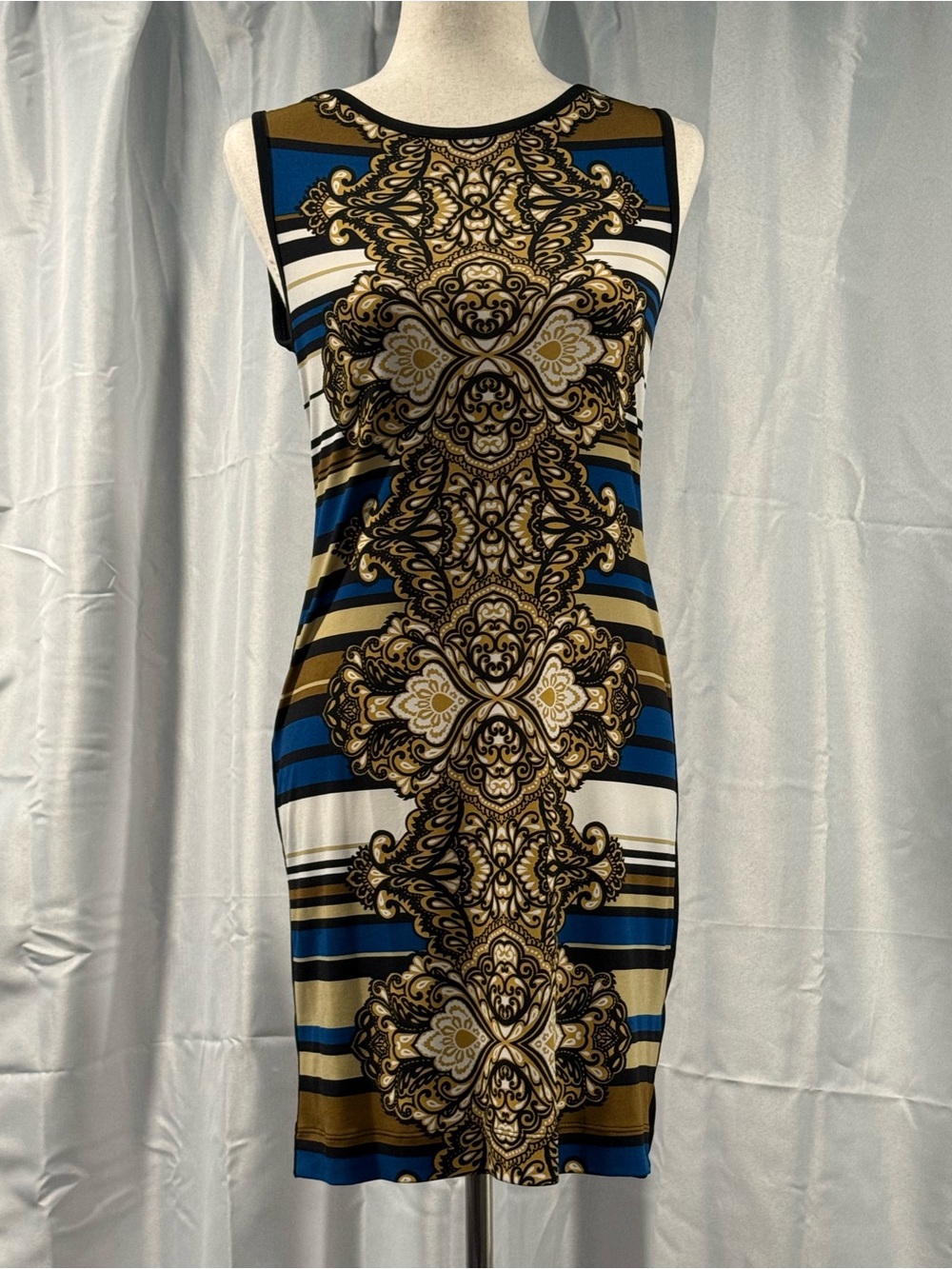 Banana Republic Factory Black & Gold Printed Sheath Dress